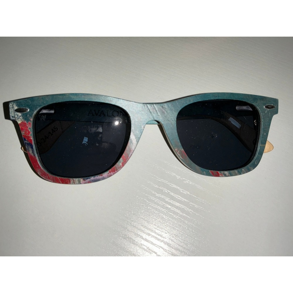 Woodzee Recycled Skateboard Sunglasses Unisex Size 50-24-145 (Avalon) Blu/Red